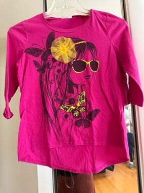 Belle Du Jour Hot Pink Long Sleeve Tee with Yellow Accents